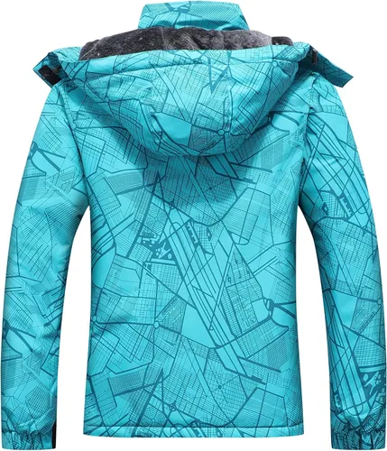 Vista 2 de OTU - Chaqueta de esquí impermeable para mujer, cortavientos, abrigo de nieve con capucha para invierno