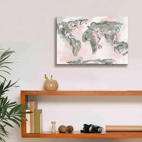 Vista 8 de Epic Graffiti 'World Map Blush' por Chris Paschke, lienzo de arte de pared Giclée, 18 x 12 pulgadas