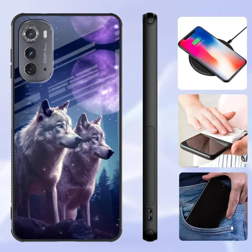 Vista 288 de Funda para Motorola Moto Edge 2022, cubierta trasera de vidrio templado con protector de pantalla, funda protectora a prueba de golpes para Motorola
