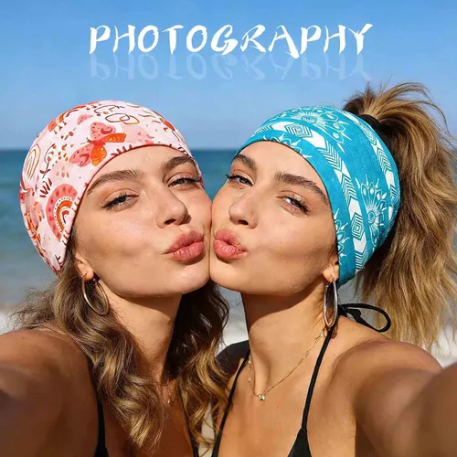 Vista 4 de Acenail Diademas anchas para mujer, turbante bohemio, diadema anudada, floral, elástica, antideslizante, para entrenamiento, yoga, bufandas