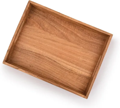 Vista 4 de Kaizen Casa Bandeja rectangular de madera para servir, plato de madera, plato de té/bebidas, bandeja para servir la cena, bandeja de aperitivos