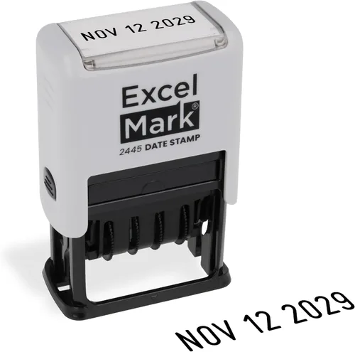 Vista 17 de ExcelMark 2445 sello de fecha: perfecto para envío, recepción, vencimiento y fechas de vencimiento (tinta azul, soporte violeta)