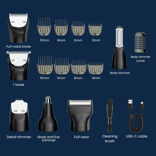 Vista 13 de MAXGROOM - Cortadora de barba 6 en 1 para hombres, afeitadora eléctrica inalámbrica impermeable, kit de aseo para bigote, cabello, cara, nariz