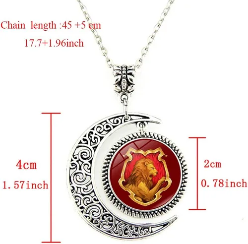 Vista 2 de Day Vacation Colgante de luna, insignia de león, cuello fiesta, cristal rojo león y plata salvaje, collar de media luna, regalo de joyería, Metal