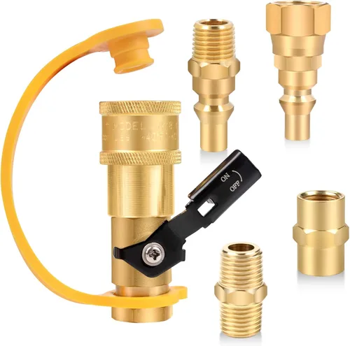Vista 7 de DozyAnt Adaptador de conexión rápida de propano RV de 1/4 pulgadas para manguera de propano, propano o gas natural Kit de conexión o desconexión