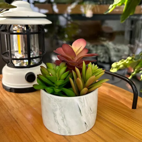 Vista 3 de Plantas artificiales, bonitas suculentas coloridas en maceta de cerámica, plantas falsas, flores en maceta para el hogar, sala de estar, oficina