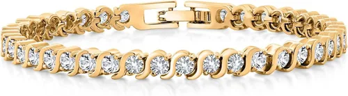 Vista 14 de Gem Stone King Pulsera de tenis chapada en oro con circonita cúbica Negro