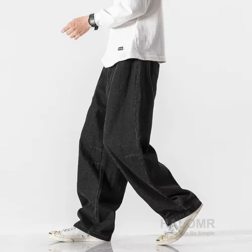 Vista 6 de Pantalones vaqueros de carpintero de ajuste relajado para hombre, pantalones de mezclilla de algodón anchos y grandes Hip Hop