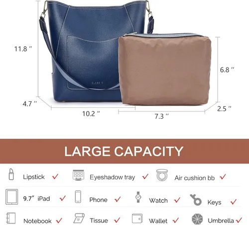 Vista 3 de BROMEN - Bolso de cuero para mujer, bolso estilo Hobo para llevar al hombro o cruzado