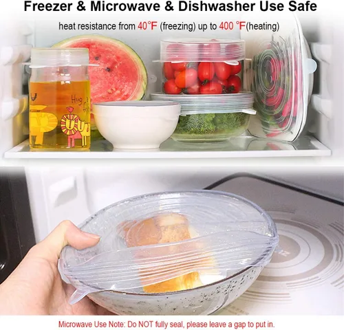 Vista 4 de Adpartner Tapas elásticas de silicona, sin BPA, fundas elásticas de silicona para alimentos, tapa reutilizable y duradera para cuencos, latas
