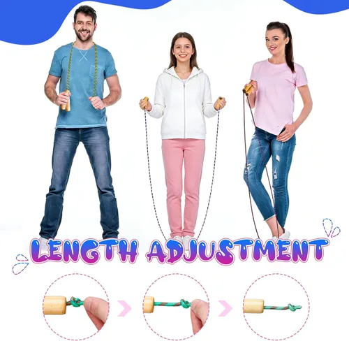 Vista 4 de Aoriher Cuerdas de saltar para niños ajustables de algodón de 7 pies con mango de madera para estudiantes, fitness, ejercicio al aire libre