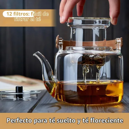 Vista 3 de Juego de teteras de cristal, 37 onzas/37.2 fl oz, hervidor de té de vidrio con 4 tazas de té de doble pared, tetera con infusor para té suelto, apto