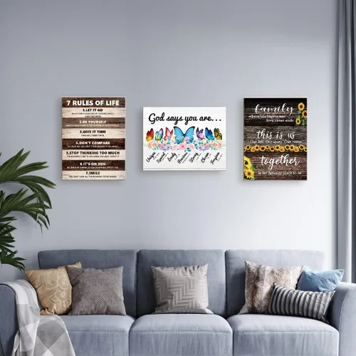 Vista 6 de Lienzo decorativo para pared con texto en inglés "God Says You Are", con versículos bíblicos inspiradores para mujeres y niñas, decoración de pared