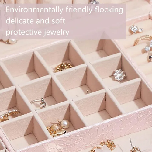 Vista 4 de YZJJ Joyero de dos capas, organizador de joyas de piel sintética con protección del medio ambiente, para mujeres, niñas, novia, esposa, regalo ideal