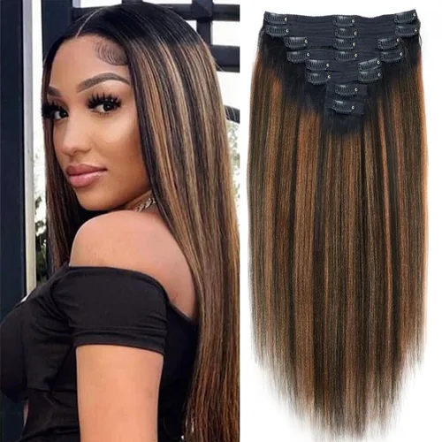 Vista 83 de Extensiones de cabello humano real rizado con clip, 4/27/4, ombré, rizado con clip, para mujer, 3C y 4A (12 pulgadas, #4/27/4)