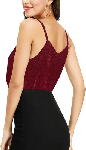 Vista 6 de SATINIOR Camiseta sin mangas de lentejuelas brillantes para mujer, chaleco de lentejuelas brillantes, chaleco de lentejuelas para fiesta de Navidad
