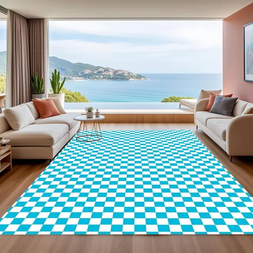Vista 19 de Alfombra ondulada azul única con diseño de cuadros para sala de estar, extra grande, lavable a máquina, alfombra de pasillo de cocina, alfombra
