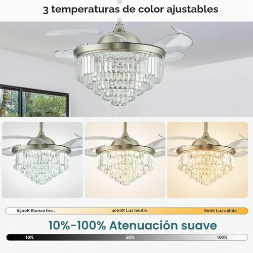 Vista 3 de Ventilador de techo plateado de 42 pulgadas y luz LED regulable 42" 6009 Níquel