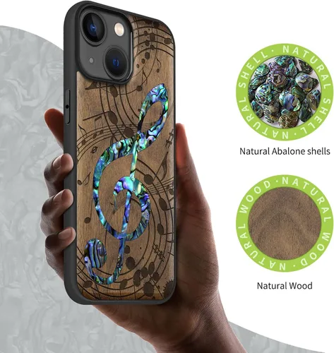 Vista 2 de Carveit Funda magnética protectora de madera de diseñador para iPhone 14 [grabado en madera e incrustaciones de carcasa] funda de madera compatible