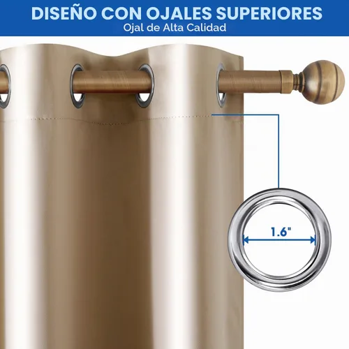 Vista 6 de HOMEIDEAS 2 paneles de cortina de seda sintética, cortinas opacas para dormitorio Beige/Oro Champán