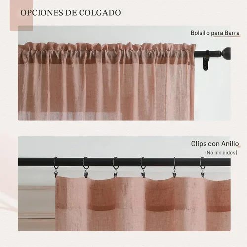 Vista 6 de Anpark Cortinas traslúcidas elegantes de lino y algodón texturizadas filtrantes de luz de 96 pulgadas de largo, para dormitorio, sala de estar Rosa