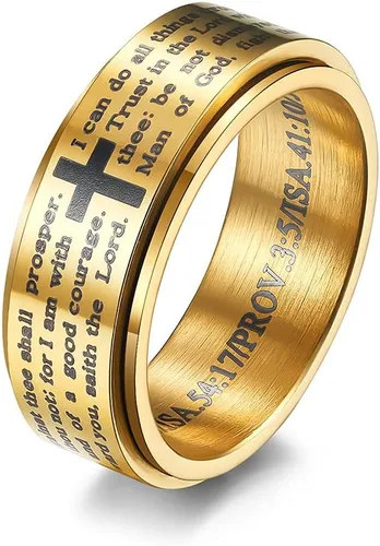 Vista 5 de Versículos bíblicos inspiradores giratorios cristiano Jesucristo Señor oración alivio del estrés spinner fidget anillos de banda para hombres