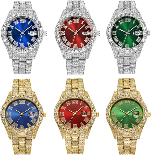 Vista 5 de Relojes de pulsera de cuarzo de diamantes de moda para hombre y mujer