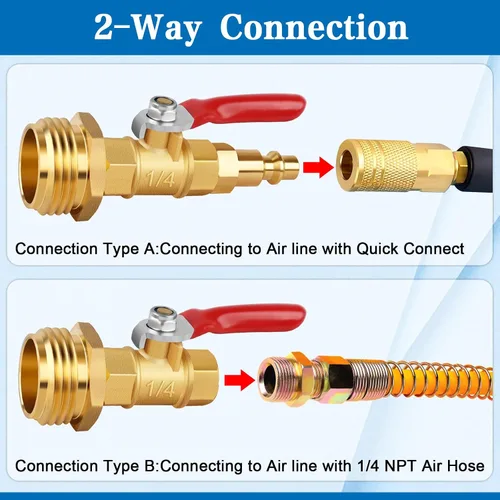 Vista 3 de Adaptadores de soplado para autocaravana, 3/4 pulgadas GHT macho y hembra de latón, conector de montaje de compresor de aire con válvula de cierre