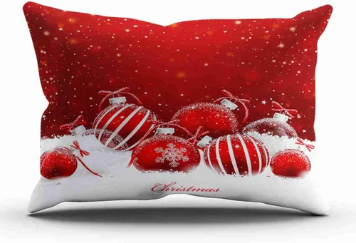 Vista 9 de Decoración de bola de Navidad roja y blanca, Feliz Navidad, decoración festiva, funda de almohada, funda de cojín, sofá de oficina en casa, funda