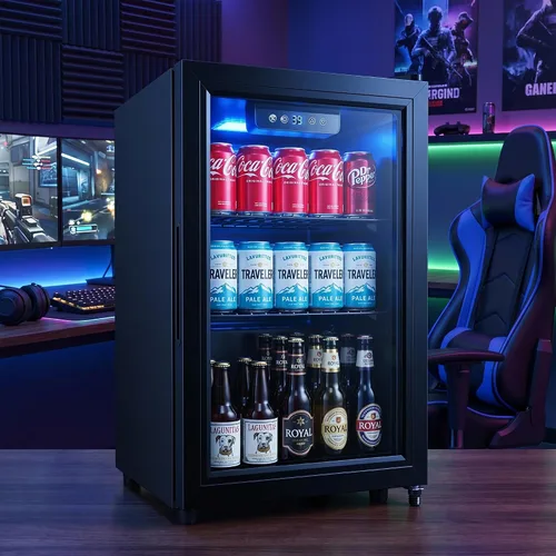 Vista 7 de Dawmilon 1.8 Cu.Ft Mini Fridge, 70 Can Beverage Refrigerator, Compact Drink Fridge with Glass Door, Adjustable Shelves, Temperature Control