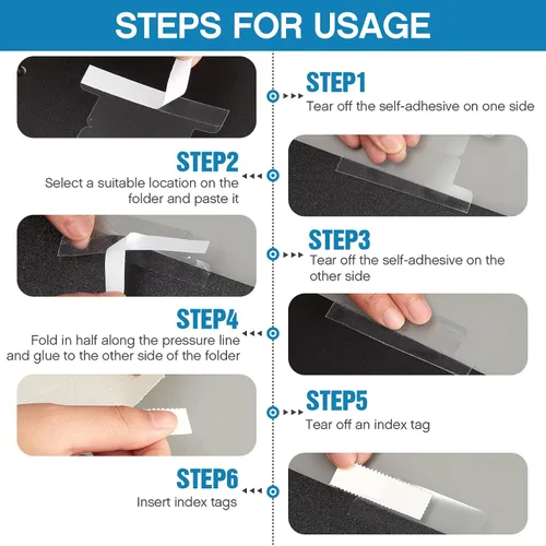 Vista 6 de Gersoniel 200 pestañas autoadhesivas insertables de 2 pulgadas con insertos imprimibles con etiquetas para carpetas de archivos, índice de plástico