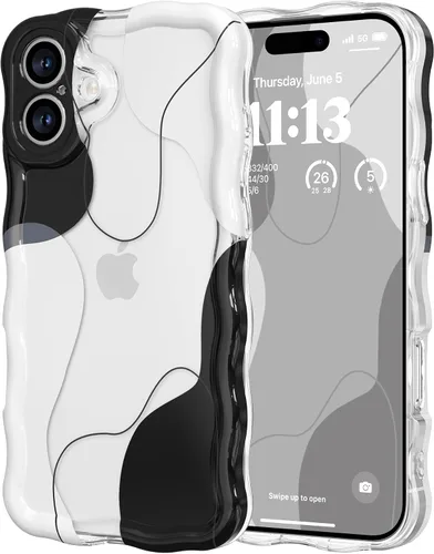 Vista 3 de DEFBSC Funda para iPhone 16 con bonito diseño ondulado, color negro