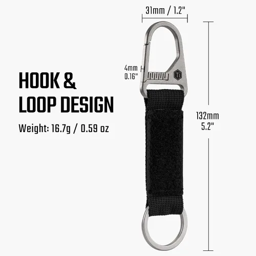Vista 5 de KeyUnity KB01 Titanium Carabiner Keychain Clip with Webbing Panel Nylon Strap Design, Hook And Loop Attachment, for PVC Patch Holder, Lightweight