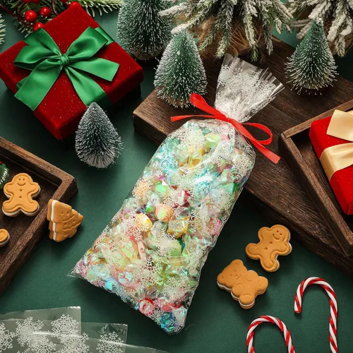 Vista 4 de Cholemy 500 bolsas de celofán, bolsas de celofán, bolsas de violonchelo con cinta, regalos navideños para dulces, galletas, golosinas, envoltura