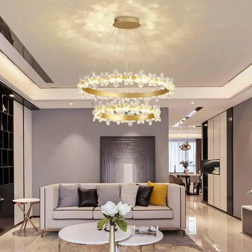 Vista 2 de Candelabros LED, candelabro, anillo de cristal de cristal, lámpara moderna y creativa para sala de estar, para cafetería, sala de estar, diámetro