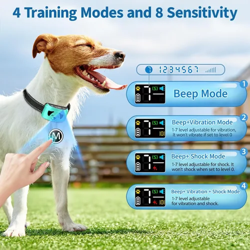 Vista 2 de Collar antiladridos para perros grandes y medianos, recargable, con 8 pitidos de vibración de sensibilidad ajustables, IP67, impermeable