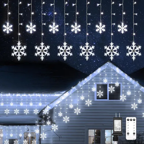 Vista 10 de suddus Luces de Carámbano de Copo de Nieve para Exteriores, 10.7 pies, 168 Luces LED de Cadena Navideñas Conectables Enchufables con 14 Tiras Azul