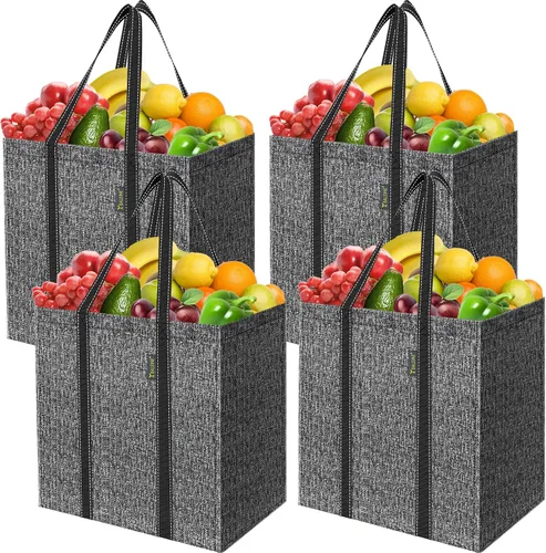 Vista 9 de BALEINE Paquete de 2 bolsas de comestibles reutilizables con parte inferior reforzada, bolsas plegables resistentes (follaje antiguo)