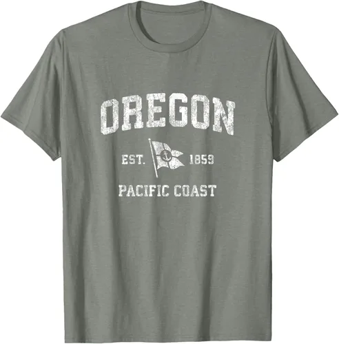 Vista 39 de Oregon Vintage barco ancla bandera diseño de West Coast Retro Tee, hombre S, Arándano