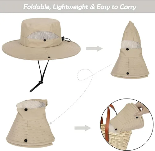 Vista 7 de Women Summer Sun Hat Outdoor Sun Protection Bucket Hat Wide Brim Beach Hat Safari Hat