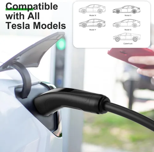 Vista 5 de MEGEAR Cargador Tesla de nivel 1 de 16 amperios, enchufe NEMA 5-15, cargador eléctrico portátil para automóvil con un cable de 23 pies, compatible