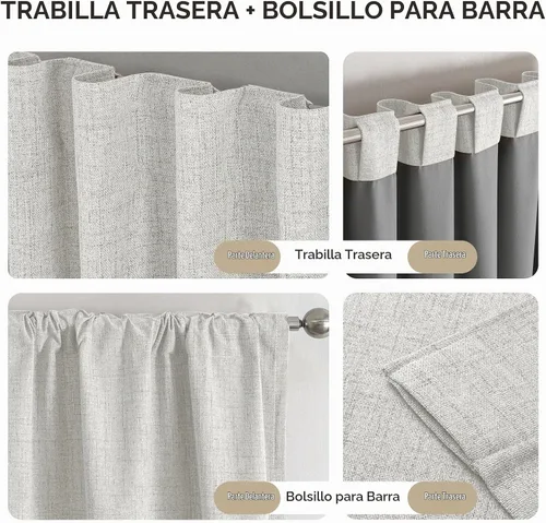 Vista 5 de Joydeco - Cortinas opacas para dormitorio de 90 pulgadas de largo 100% bloqueadoras de luz, juego de 2 paneles blancos, cortinas de oscurecimiento