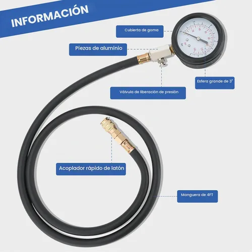 Vista 3 de DASBET Herramienta del probador de presión de aceite del motor 0-140 PSI