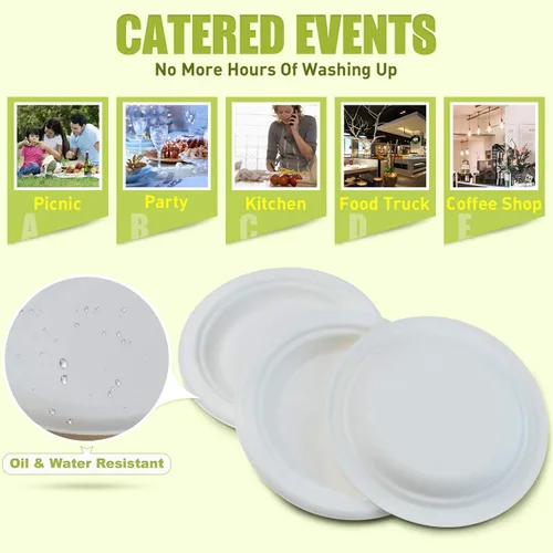 Vista 5 de Green Earth Platos compostables de 6 pulgadas, 125 unidades de fibra de bagazo natural