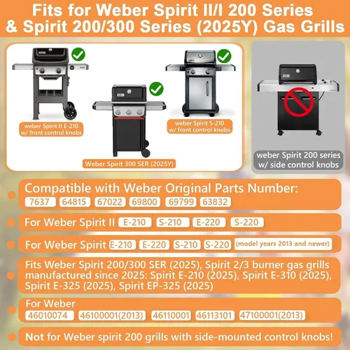 Vista 2 de 7637 Spirit II Rejillas de parrilla para Weber Spirit 2 Piezas de parrilla GS4 Spirit II/I 200 SER E210 S210 E220, Webber Spirit 200/300 (2025 Y)