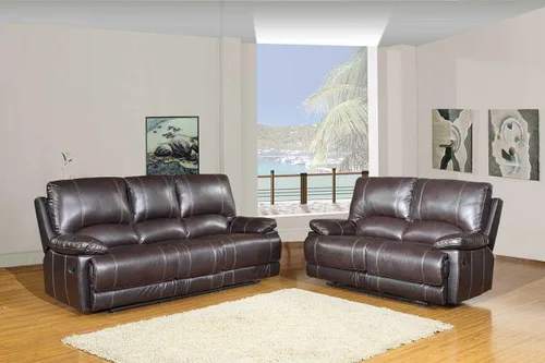 Vista 17 de Blackjack Furniture Brantley Collection - Sofá biplaza reclinable tapizado de cuero con consola, asientos acolchados de felpa con bobina Marrón