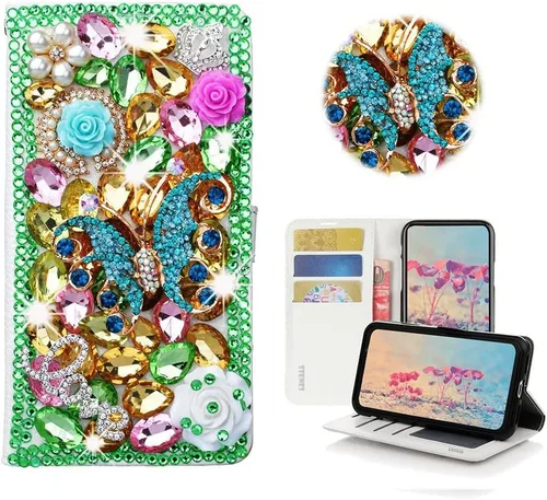 Vista 19 de Bling - Funda tipo cartera para teléfono compatible con Samsung Galaxy Z Fold 3 5G, elegante, hecha a mano, atrapasueños con colgante de perlas
