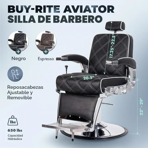 Vista 4 de Buy-Rite - Silla de peluquero profesional Aviator, 450 libras, color negro