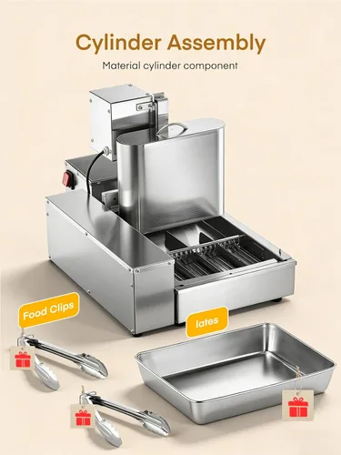 Vista 15 de FOHERE Máquina automática comercial para hacer donas, 1750 W, mini freidora de donas de 4 filas, tolva de 3 litros con control inteligente, 250
