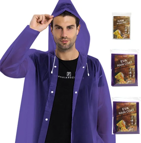 Vista 22 de Abrigos de lluvia (paquete de 2) – Ponchos de lluvia reutilizables de EVA para adultos, chaquetas impermeables para hombres y mujeres